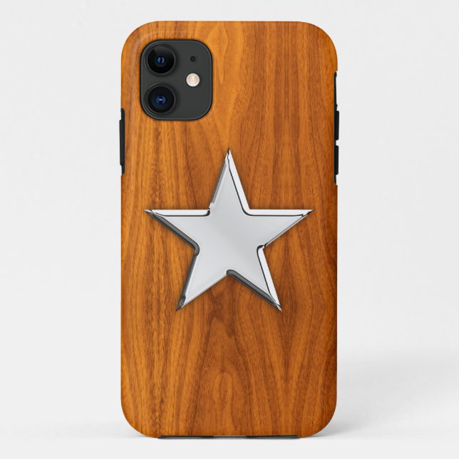 Chrome Star on Teak Veneer Print Case-Mate iPhone Case (Back)