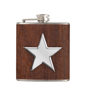 Chrome Star on Wet Mahogany Print Hip Flask