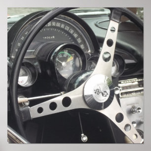 Chrome Steering wheel and black gauges corvette Poster