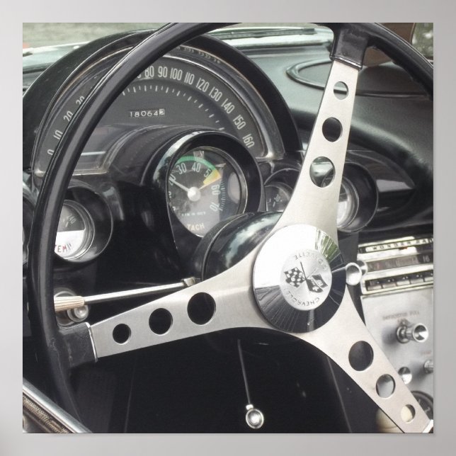 Chrome Steering wheel and black gauges corvette Poster (Front)