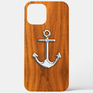 Chrome Style Anchor on Teak Veneer iPhone 12 Pro Max Case