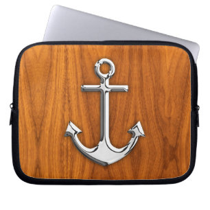Chrome Style Anchor on Teak Veneer Laptop Sleeve