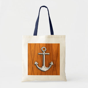 Chrome Style Anchor on Teak Veneer Tote Bag