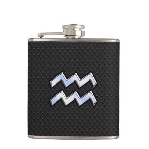 Chrome Style Aquarius Zodiac Sign on snake decor Hip Flask
