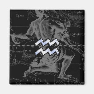 Chrome Style Aquarius Zodiac Symbol on Hevelius Magnet