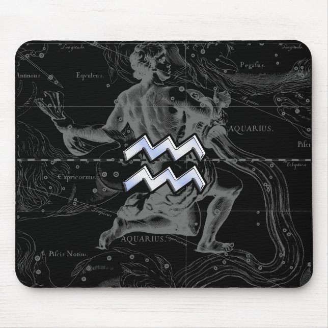Chrome Style Aquarius Zodiac Symbol on Hevelius Mouse Pad (Front)
