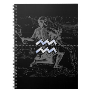 Chrome Style Aquarius Zodiac Symbol on Hevelius Notebook