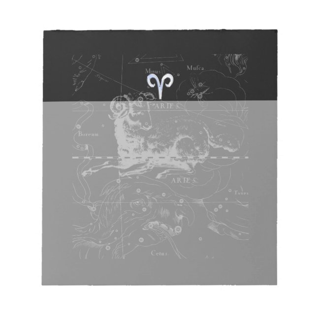 Chrome Style Aries Zodiac Sign on Hevelius Notepad (Front)