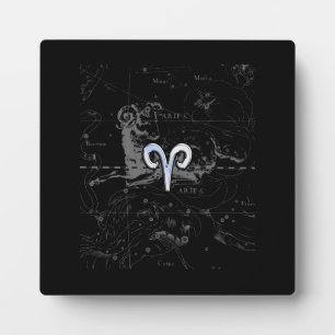 Chrome Style Aries Zodiac Sign on Hevelius Plaque