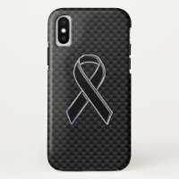 Chrome Style Black Ribbon Awareness Carbon Fibre