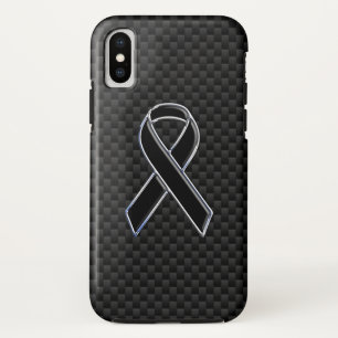 Chrome Style Black Ribbon Awareness Carbon Fibre iPhone XS Case