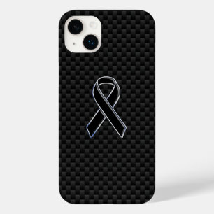 Chrome Style Black Ribbon Awareness Carbon Fibre Case-Mate iPhone 14 Plus Case