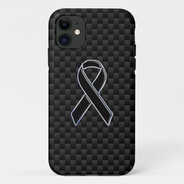 Chrome Style Black Ribbon Awareness Carbon Fibre Case-Mate iPhone Case (Back)