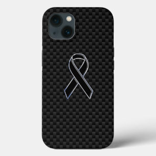 Chrome Style Black Ribbon Awareness Carbon Fibre iPhone 13 Case