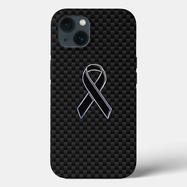 Chrome Style Black Ribbon Awareness Carbon Fibre Case-Mate iPhone Case (Back)