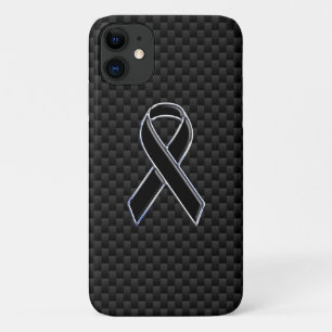 Chrome Style Black Ribbon Awareness Carbon Fibre iPhone 11 Case