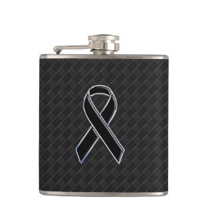 Chrome Style Black Ribbon Awareness Decor Hip Flask