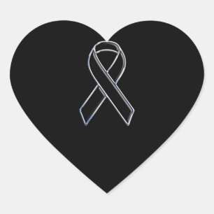 Chrome Style Black Ribbon Awareness on Black Heart Sticker