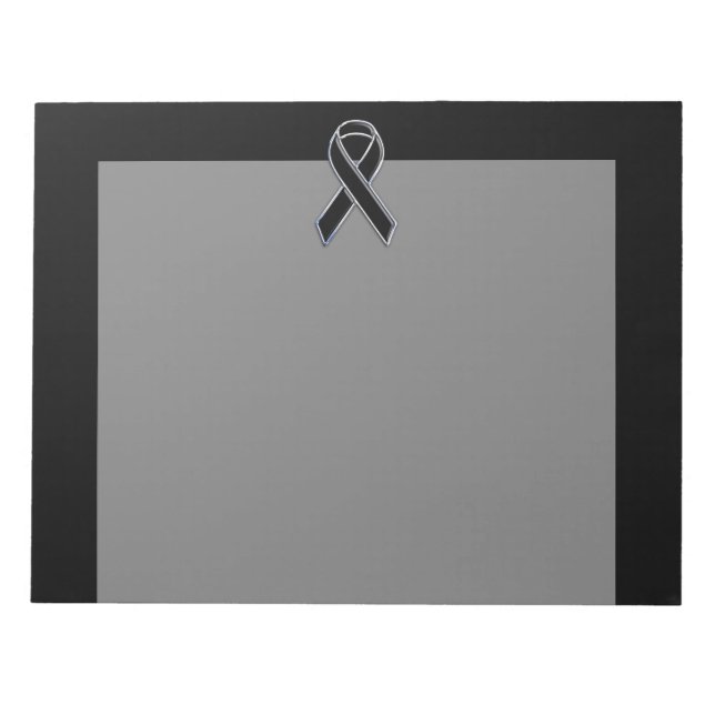 Chrome Style Black Ribbon Awareness on Black Notepad (Front)