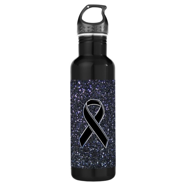 Chrome Style Black Ribbon Awareness Print 710 Ml Water Bottle (Front)