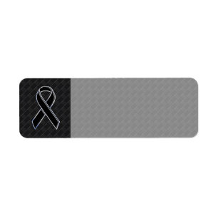 Chrome Style Black Ribbon Awareness Return Address Label