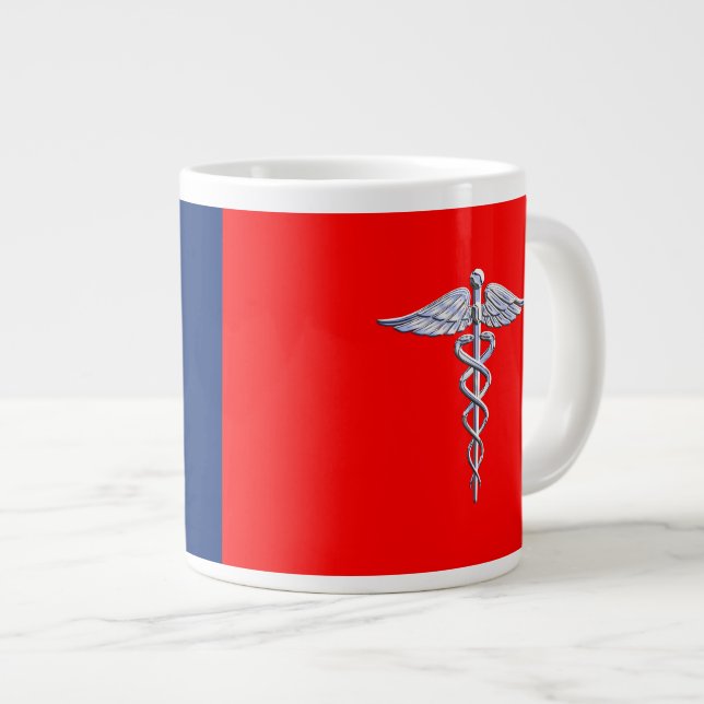 Chrome Style Caduceus Medical Symbol League Large Coffee Mug (Front Right)