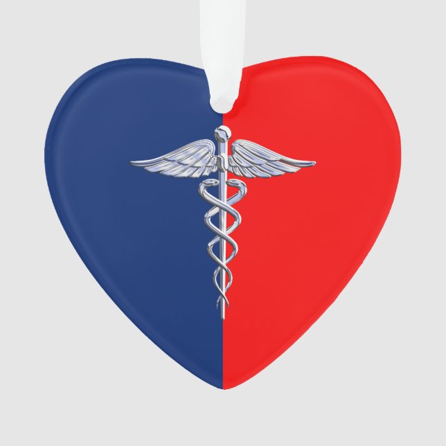 Chrome Style Caduceus Medical Symbol League Ornament (Front)