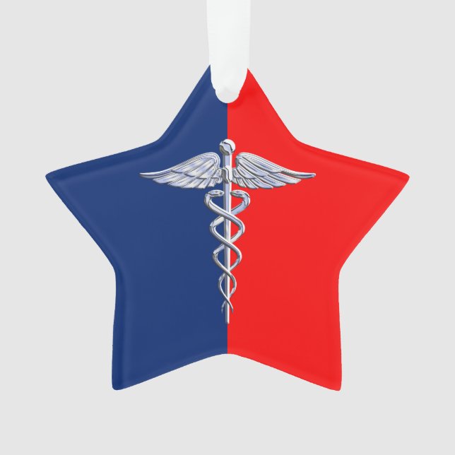 Chrome Style Caduceus Medical Symbol League Ornament (Front)