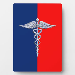 Chrome Style Caduceus Medical Symbol League Plaque