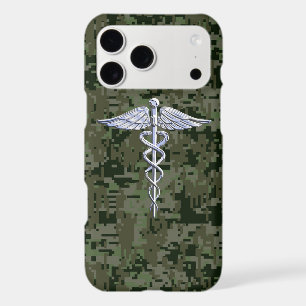Chrome Style Caduceus Symbol on Green Camouflage