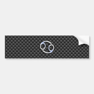 Chrome Style Cancer Zodiac Sign Carbon Fibre Print Bumper Sticker