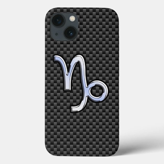 Chrome Style Capricorn Symbol on Carbon Fibre Case-Mate iPhone Case (Back)