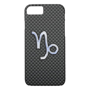 Chrome Style Capricorn Symbol on Carbon Fibre iPhone 8/7 Case