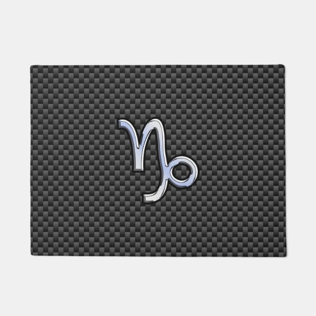 Chrome Style Capricorn Symbol on Carbon Fibre Doormat (Front)