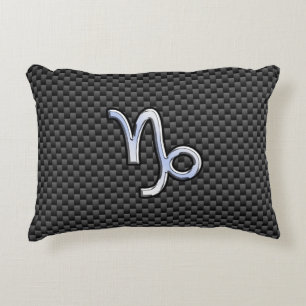 Chrome Style Capricorn Zodiac Sign on Carbon Fibre Decorative Cushion