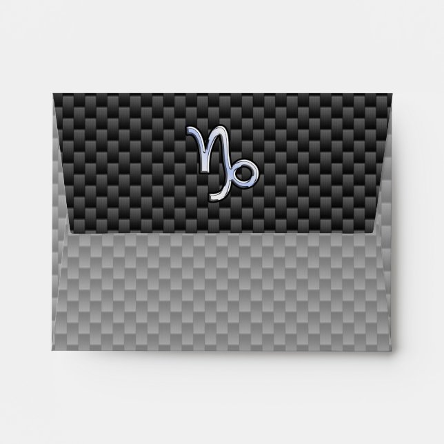 Chrome Style Capricorn Zodiac Sign on Carbon Fibre Envelopes (Back (Top Flap))