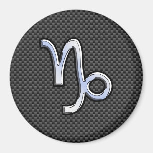 Chrome Style Capricorn Zodiac Sign on Carbon Fibre Magnet