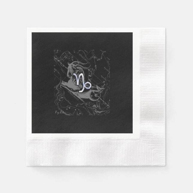 Chrome Style Capricorn Zodiac Sign on Hevelius Napkin (Front)