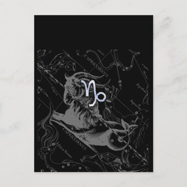 Chrome Style Capricorn Zodiac Sign on Hevelius Postcard (Front)