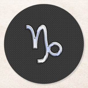 Chrome Style Capricorn Zodiac Sign on Snake style Round Paper Coaster