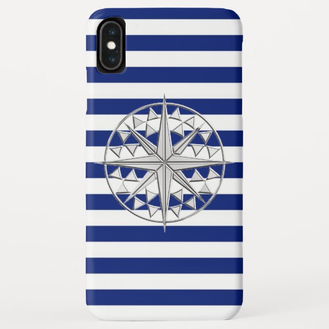 Chrome Style Compass on Navy Blue Stripes Case-Mate iPhone Case (Back)
