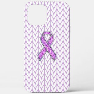 Chrome Style Crystal Pink Ribbon Awareness Knit iPhone 12 Pro Max Case