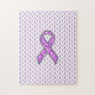Chrome Style Crystal Pink Ribbon Awareness Knit Jigsaw Puzzle