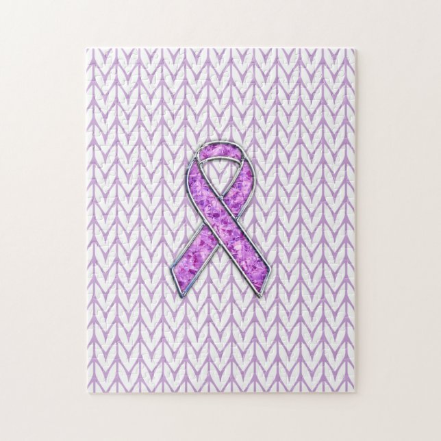 Chrome Style Crystal Pink Ribbon Awareness Knit Jigsaw Puzzle (Vertical)