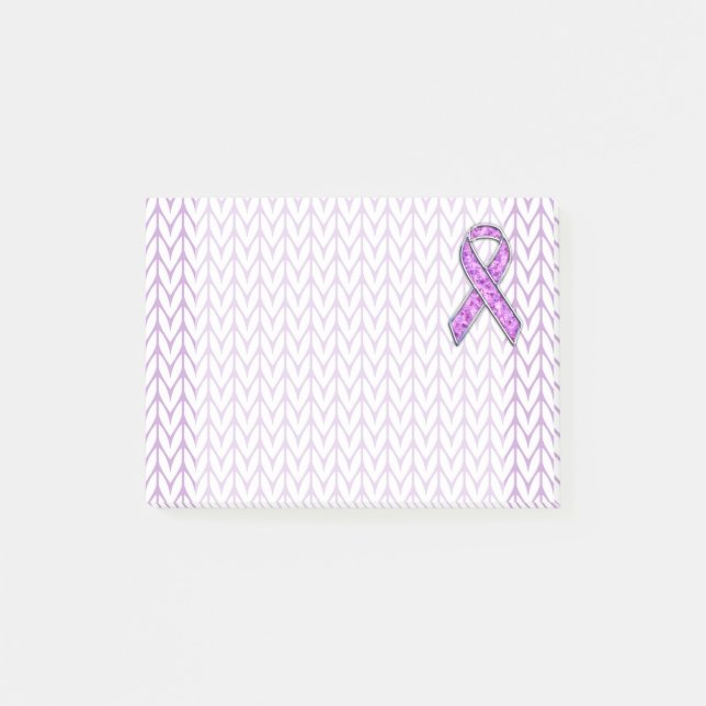 Chrome Style Crystal Pink Ribbon Awareness Knit Post-it Notes (Front)