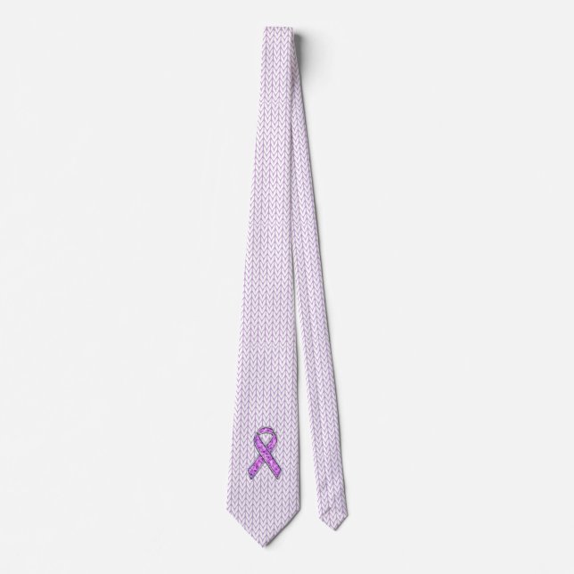 Chrome Style Crystal Pink Ribbon Awareness Knit Tie (Front)