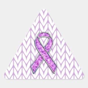 Chrome Style Crystal Pink Ribbon Awareness Knit Triangle Sticker