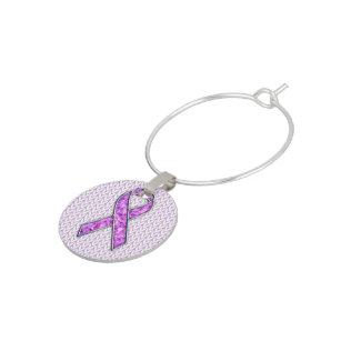 Chrome Style Crystal Pink Ribbon Awareness Knit Wine Charm