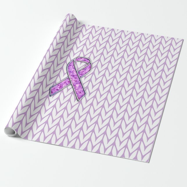 Chrome Style Crystal Pink Ribbon Awareness Knit Wrapping Paper (Unrolled)
