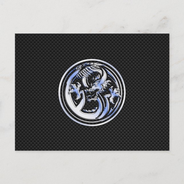 Chrome style Dragon badge on Carbon Fibre Print Postcard (Front)